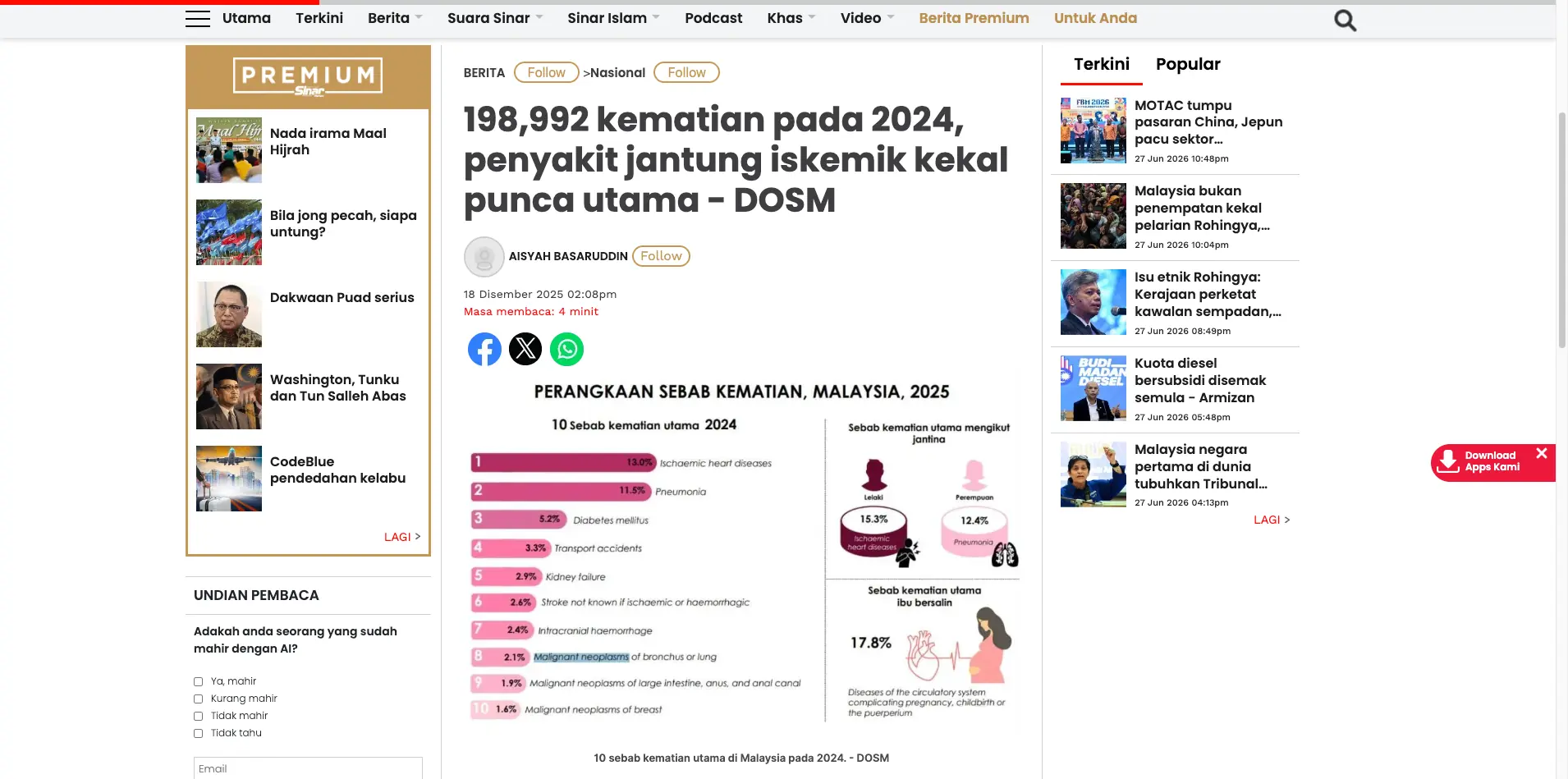 Keratan berita kesedaran penyakit jantung