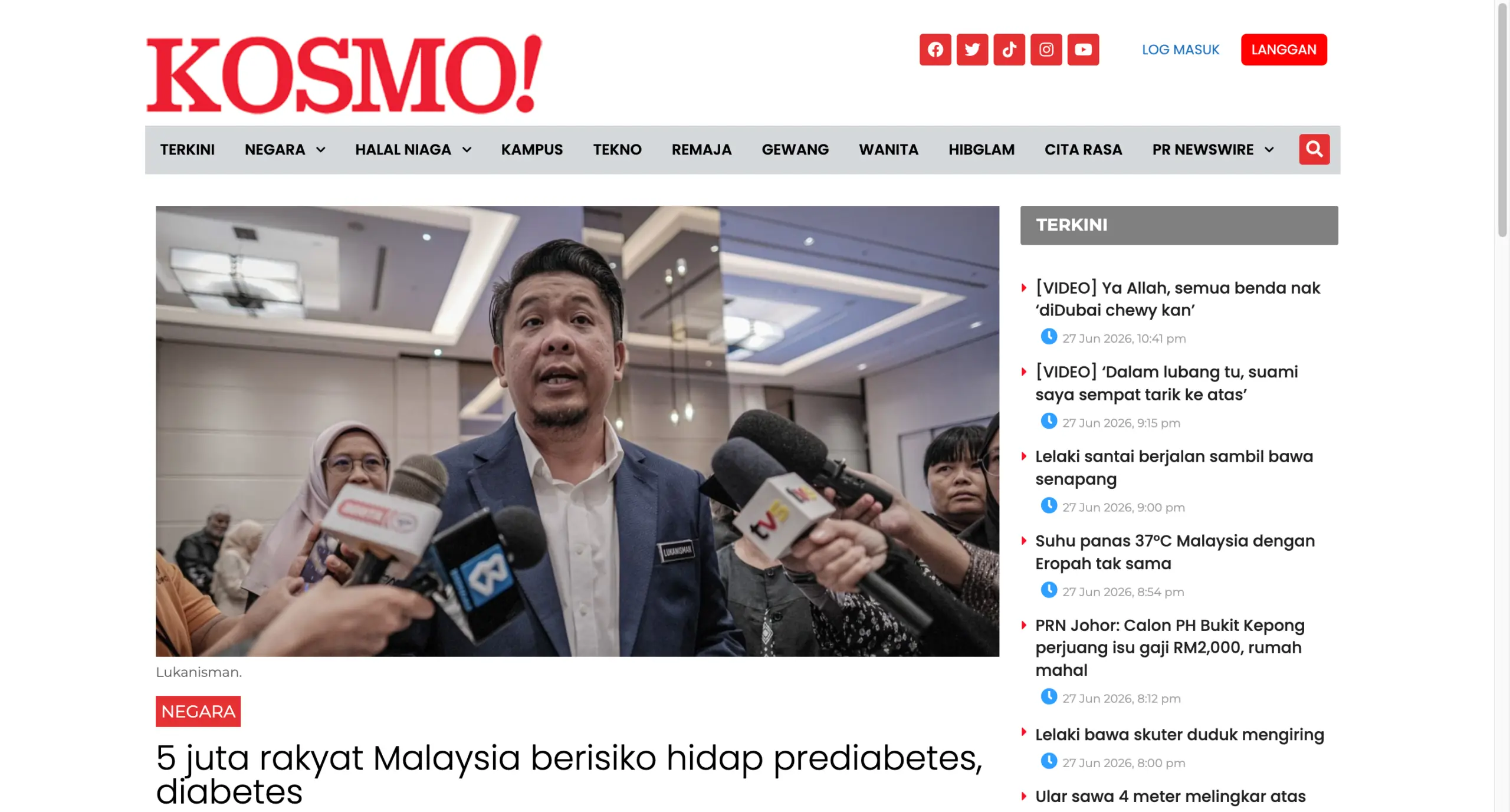 Keratan berita kesedaran diabetes