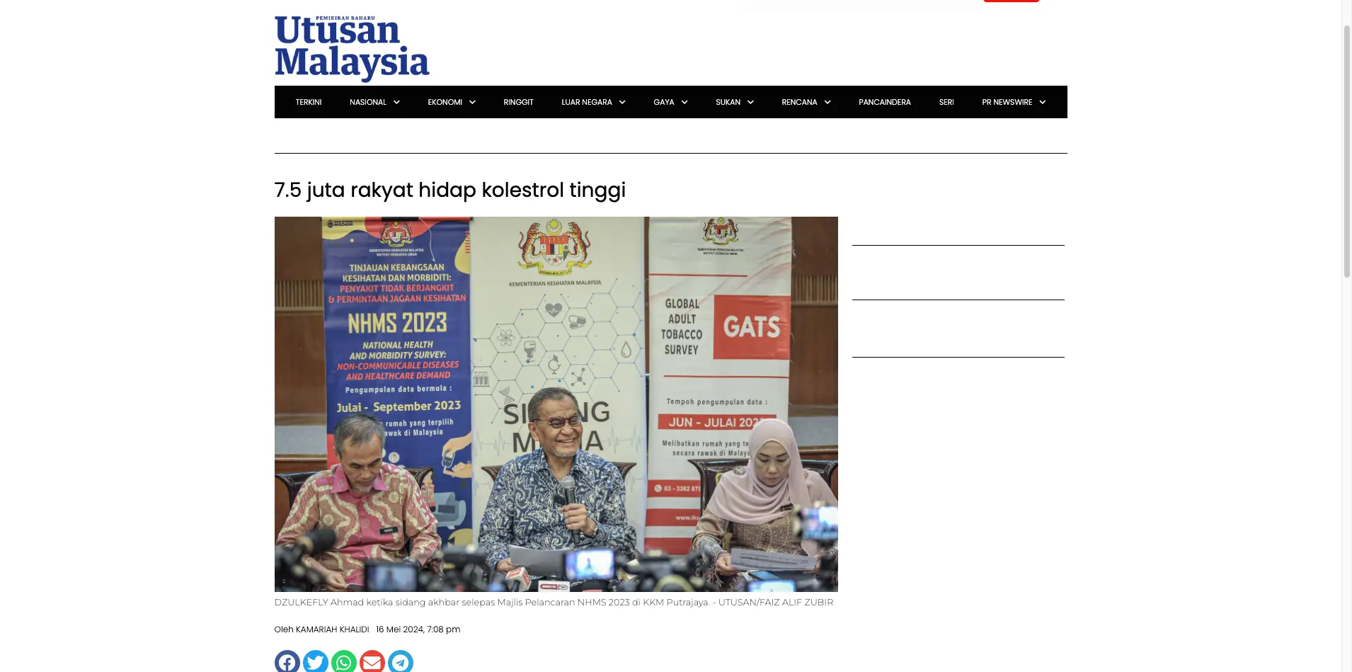 Keratan berita kesedaran kolesterol