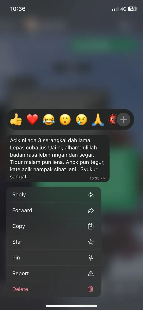 Maklum balas pelanggan Jus UAI Herbs 1