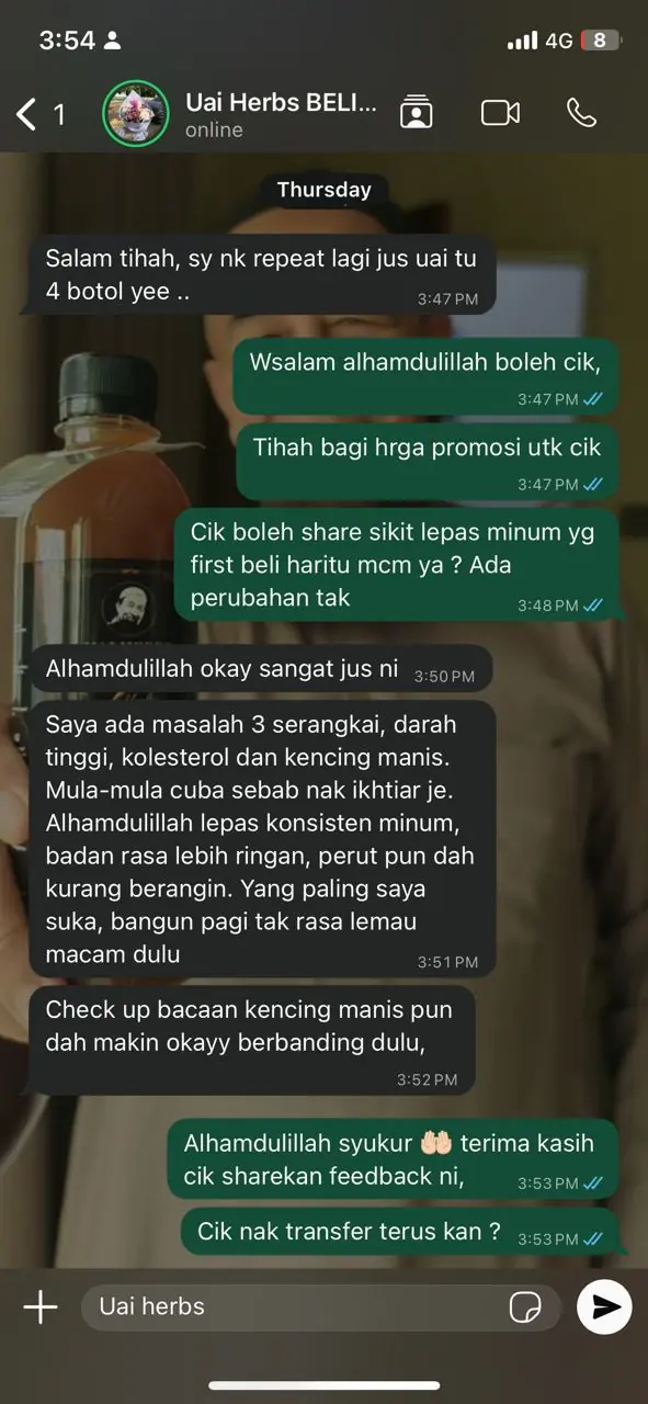 Maklum balas pelanggan Jus UAI Herbs 2